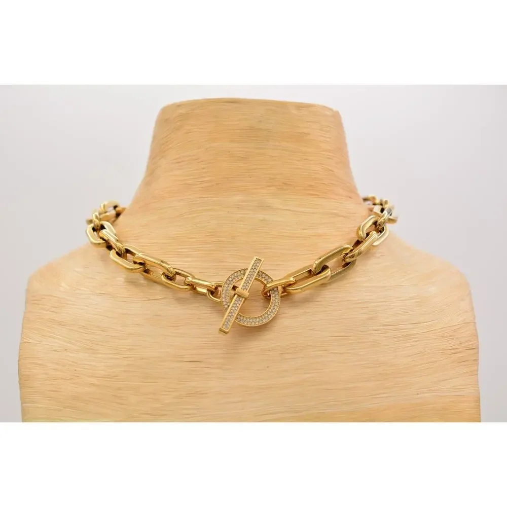 Michael Kors Cityscape Collar Necklace Toggle Choker Gold Chain Signed Bin7A